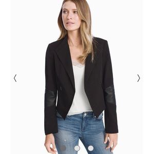 WHBM Black Ribbed Faux Leather Moto Military Jacket Blazer SEASONLESS NWOT 10P